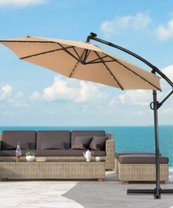 10 Feet 360° Rotation Solar Powered LED Patio Offset Umbrella Without Weight Base Outdoor Umbrellas