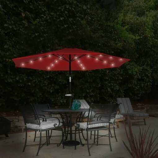 Buy 10 Foot Patio Umbrella with Solar LED Light (Red) online shopping cheap