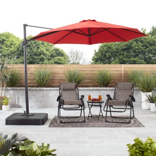 Buy 10’ Red Octagon Outdoor Tilting Cantilever Offset Patio Umbrella with Weighted Base and 360 Degree Rotation online shopping cheap