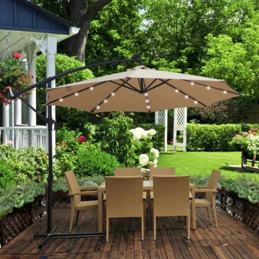 Buy 10 ft Outdoor Patio Umbrella Awnings Solar Powered LED Lighted Sun Shade Umbrella Waterproof Garden Deck Backyard Pool Awnings online shopping cheap