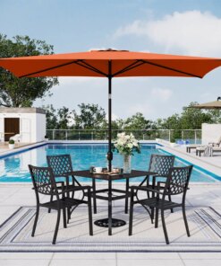 10 x 6.6ft Rectangle Patio Table Umbrella Outdoor Market Umbrella with 6 Steel Ribs and Crank Handle, Orange
