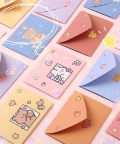 10PCS Cute Cartoon Gift Card Folded Envelope Greeting Card Holiday Wishes Thank You Gift Message Confession