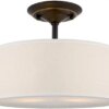 Buy 13" 2-Light Semi-Flush Mount Ceiling Light Fixture with Off-White Fabric Drum Shade