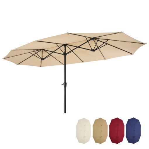 Buy 15x9ft Large Patio Umbrellas Double-Sided Rectangular Outdoor Steel Twin Patio Sun Shelter Market Umbrella Khaki online shopping cheap