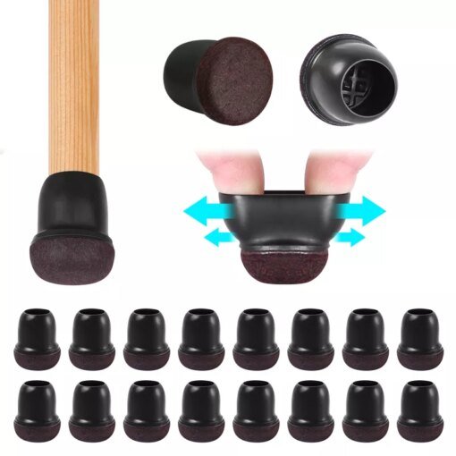 Buy 16PCS Black Silicone Chair Leg Floor Protectors with Wrapped Felt Bar Stool Chair Leg Caps Furniture Leg Feet Protection Cover online shopping cheap