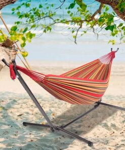2-Person Hammock with Space Saving Steel Stand and Portable Carrying Bag, 48″W x 120″ L, Red