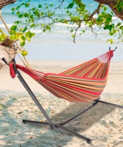 2-Person Hammock with Space Saving Steel Stand and Portable Carrying Bag, Red