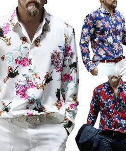 2022autumn New Men’s Long-sleeved Shirt European And American Men’s Beach Vacation Leisure Printed Shirt