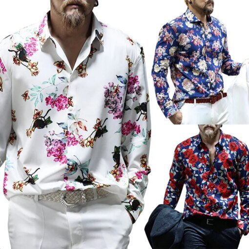 Buy 2022autumn New Men's Long-sleeved Shirt European And American Men's Beach Vacation Leisure Printed Shirt online shopping cheap
