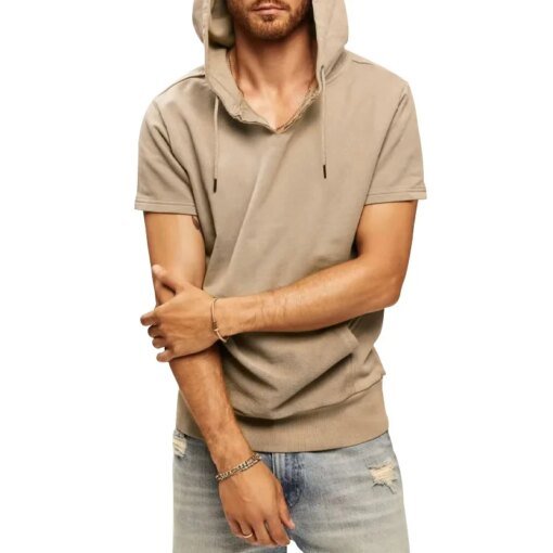Buy 2023new Men's Pullover Sports Casual European And American Sleeveless Men Hooded Vest Loose Short-sleeved Shawl online shopping cheap