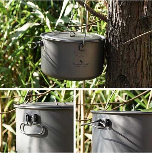 Buy 2400ml 1600ml 1400ml Big Capacity Titanium Camping Pot Outdoor Hanging Pot Portable Camping Picnic Water Cup Boundless Voyage online shopping cheap