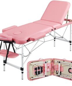 3-Fold Portable Aluminum Massage Table for Spa Treatments & Tattoos, 84″, Pink