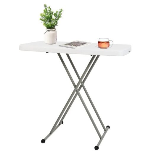 Buy 30 Inch Adjustable Folding Table TV Tray and Lightweight Dinner Table with X Legs and Hard Plastic Top