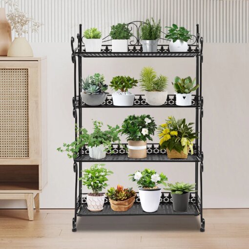 Buy 3/4Tier Foldable Metal Plant Stand Flower Pot Shelf Storage Classical Elegance Indoor Outdoor online shopping cheap