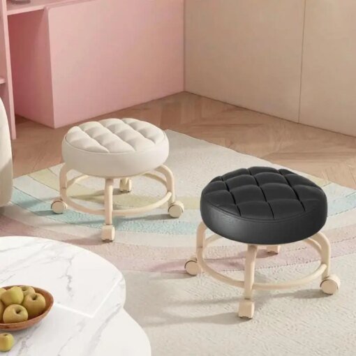 Buy 360 Degree Rotating Rolling Stool PU Leather Multifunction Heavy Duty Seat Chair Waterproof Round Low Stool With Wheel Footrest online shopping cheap