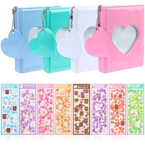 Buy 4 Pcs 3 Inch Mini Photo Album Photocard Holder with 8 Sheets Cartoon Stickers Love Heart Photocard Id Holder for Business online shopping cheap