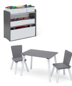 Buy 4-Piece Toddler Playroom Set – Includes Play Table with Dry Erase Tabletop and 6 Bin Toy Organizer with Reusable Vinyl Cling online shopping cheap