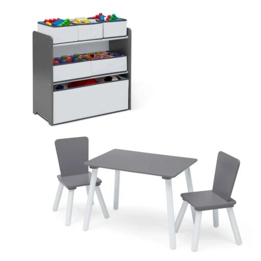 Buy 4-Piece Toddler Playroom Set – Includes Play Table with Dry Erase Tabletop and 6 Bin Toy Organizer with Reusable Vinyl Cling online shopping cheap