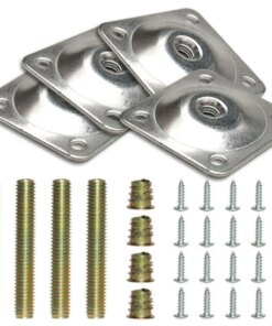 4 Set Metal Leg Fixing Mounting Plates Feet Angled Level Brackets with Dowel Screws Table Sofa Chairs Pads Furniture Hardware