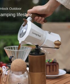 4 Styles Outdoor Camping Double Valve Mocha Pot Coffee Machine Convenient Coffee Pot Boiling Water Aluminum Pot Camping Out
