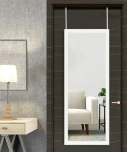 43″*16″ Full Length Over The Door Mirror Hanging Mirror for Bedroom Dorm Room White