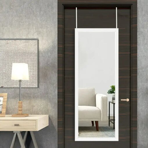 Buy 43"*16" Full Length Over The Door Mirror Hanging Mirror for Bedroom Dorm Room White online shopping cheap