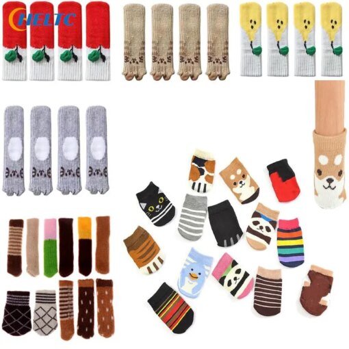 Buy 4Pcs Cute Cartoon Table Foot Socks Chair Leg Covers Floor Protectors Non-Slip Knitting Socks For Furniture Home Table Leg Caps online shopping cheap