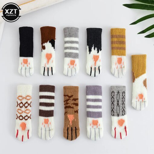 Buy 4Pcs Table And Chair Foot Pad Foot Cover Knitted Socks Cat Claw Mute Wear-resistant Non-slip suitable for circumference 6-17cm online shopping cheap