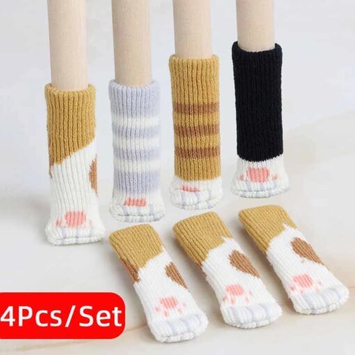 Buy 4Pcs/Set Creativity Cat Paw Table Foot socks Chair Leg Covers Floor Protectors Knitted Socks Mute Wear-Resistant Non-slip Mat online shopping cheap