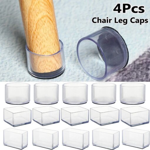Buy 4Pcs/Set New Transparent PVC Chair Leg Caps Felt Pad Furniture Feet Silicone Pads Non-Slip Covers Floor Protectors Accessories online shopping cheap