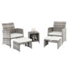 Buy 5Pcs Outdoor Garden Patio Furniture Set Outdoor Wicker Conversation Set Rattan Chair Set With Footstool Coffee Table Grey online shopping cheap