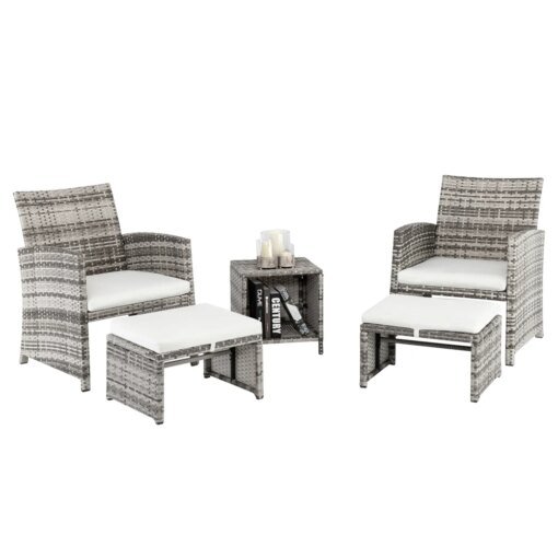 Buy 5Pcs Outdoor Garden Patio Furniture Set Outdoor Wicker Conversation Set Rattan Chair Set With Footstool Coffee Table Grey online shopping cheap