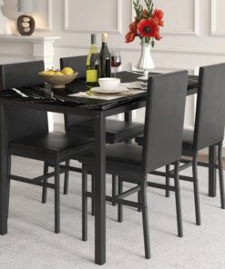 5Piece Dining Table Set Modern Faux MarbleTabletop and4PU Leather Upholstered Chairs Rectangle Kitchen Table and Chairs 4Persons