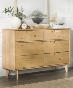 6 – Drawer Groove Handle Solid Wood Dresser – Natural Pine