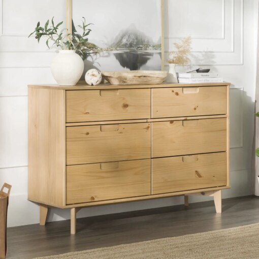 Buy 6 - Drawer Groove Handle Solid Wood Dresser – Natural Pine online shopping cheap