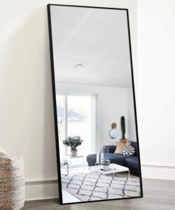 65″x22″ Modern Aluminum Alloy Frame Rectangle Full Length Floor Mirror, Black