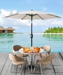 7.5 FT Patio Table Umbrella Easy Assembled&Operated UV Protective W/Strong Polyester Cloth PA Coating Rod&6 Ribs Beige/Brown