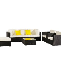 Buy 7Pcs Patio Furniture Set Include 1 Armless Sofa 2 Corner Sofa 2 Single Sofa 1 Table 1 Ottoman PE Wicker Rattan Steel Black[US-W] online shopping cheap