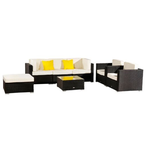 Buy 7Pcs Patio Furniture Set Include 1 Armless Sofa 2 Corner Sofa 2 Single Sofa 1 Table 1 Ottoman PE Wicker Rattan Steel Black[US-W] online shopping cheap