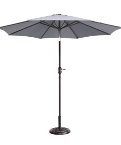 9′ Outdoor Patio Umbrella with 8 Ribs, Aluminum Pole and Auto Tilt, Fade Resistant Market Umbrella, Gray