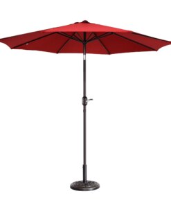 9′ Outdoor Patio Umbrella with 8 Ribs, Aluminum Pole and Auto Tilt, Fade Resistant Market Umbrella, Red