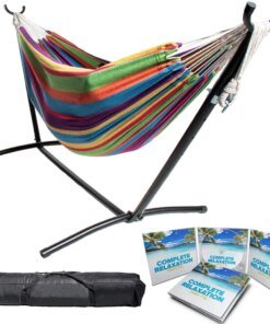 Buy 9ft Double Hammock Combo with Carry Bag and Stand - Caribbean Rainbow Pattern online shopping cheap