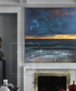 Abstract   Acrylic Painting On Canvas Blue Painting Gold Painting Sunset Painting | STORMY SEA