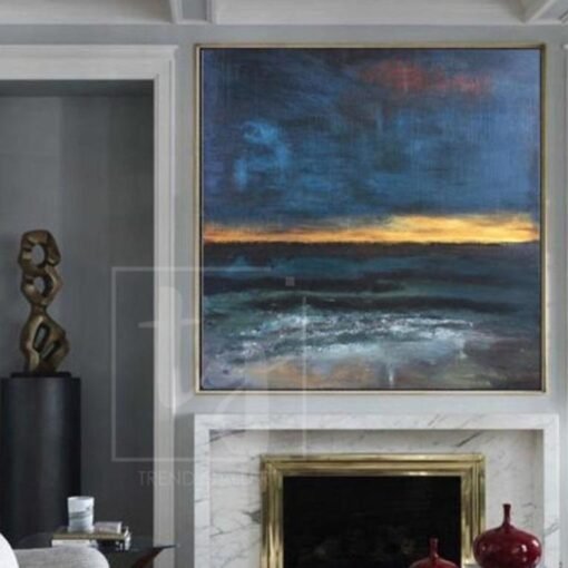 Buy Abstract   Acrylic Painting On Canvas Blue Painting Gold Painting Sunset Painting | STORMY SEA online shopping cheap