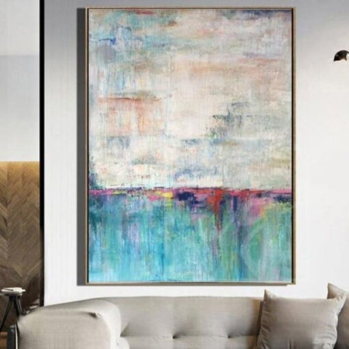Buy Abstract  Acrylic Painting On Canvas Large Turquoise Painting Beige Painting Texture Art | TURQUOISE LAKE online shopping cheap