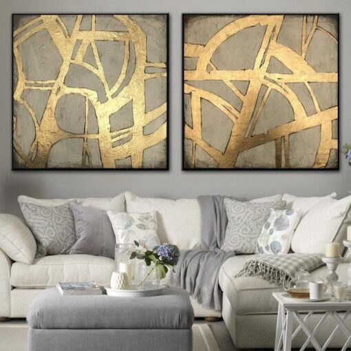 Buy Abstract Acrylic Painting On Canvas Set Of 2 Gold Leaf Paintings Original Wall Art | GLORY GATE online shopping cheap