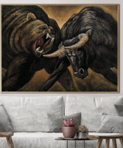 Abstract Animal Painting Canvas Bear and Bull Wall Art Stock Market Artwork Financial Painting Realistic Animal Art for Office Decor | BATTLE