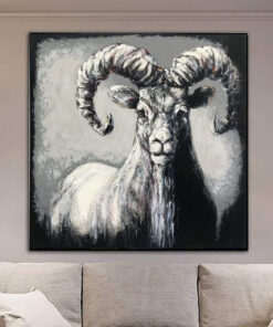 Abstract Animal Painting Canvas Wild Animal Wall Art Goat Painting Bighorn Sheep Painting Black and White Artwork Grey Wall Art | BIGHORN SHEEP