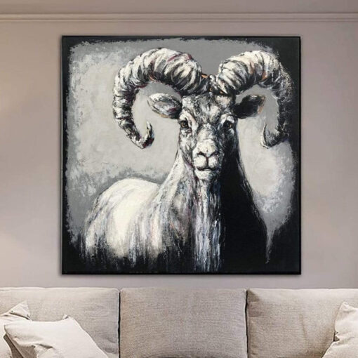 Buy Abstract Animal Painting Canvas Wild Animal Wall Art Goat Painting Bighorn Sheep Painting Black and White Artwork Grey Wall Art | BIGHORN SHEEP online shopping cheap