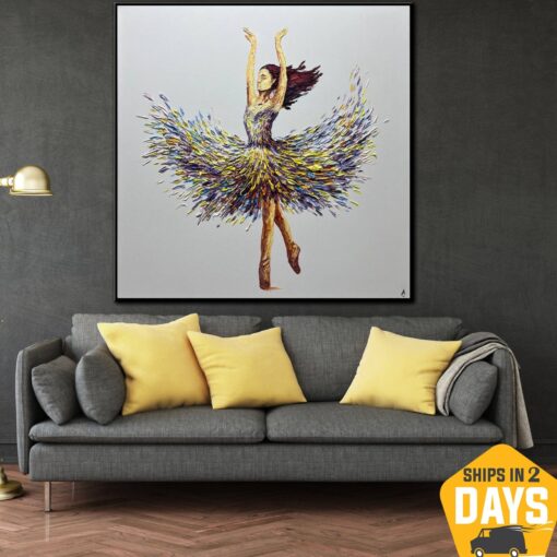 Buy Abstract Ballerina Oil Painting Original Ballet Wall Art Dancing Woman Artwork for Home Decor | BALLERINA ROSE 26"x26" online shopping cheap
